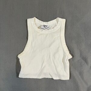Princess Polly White Ribbed Tank Top XS Cropped Sleeveless Casual‎ Basic